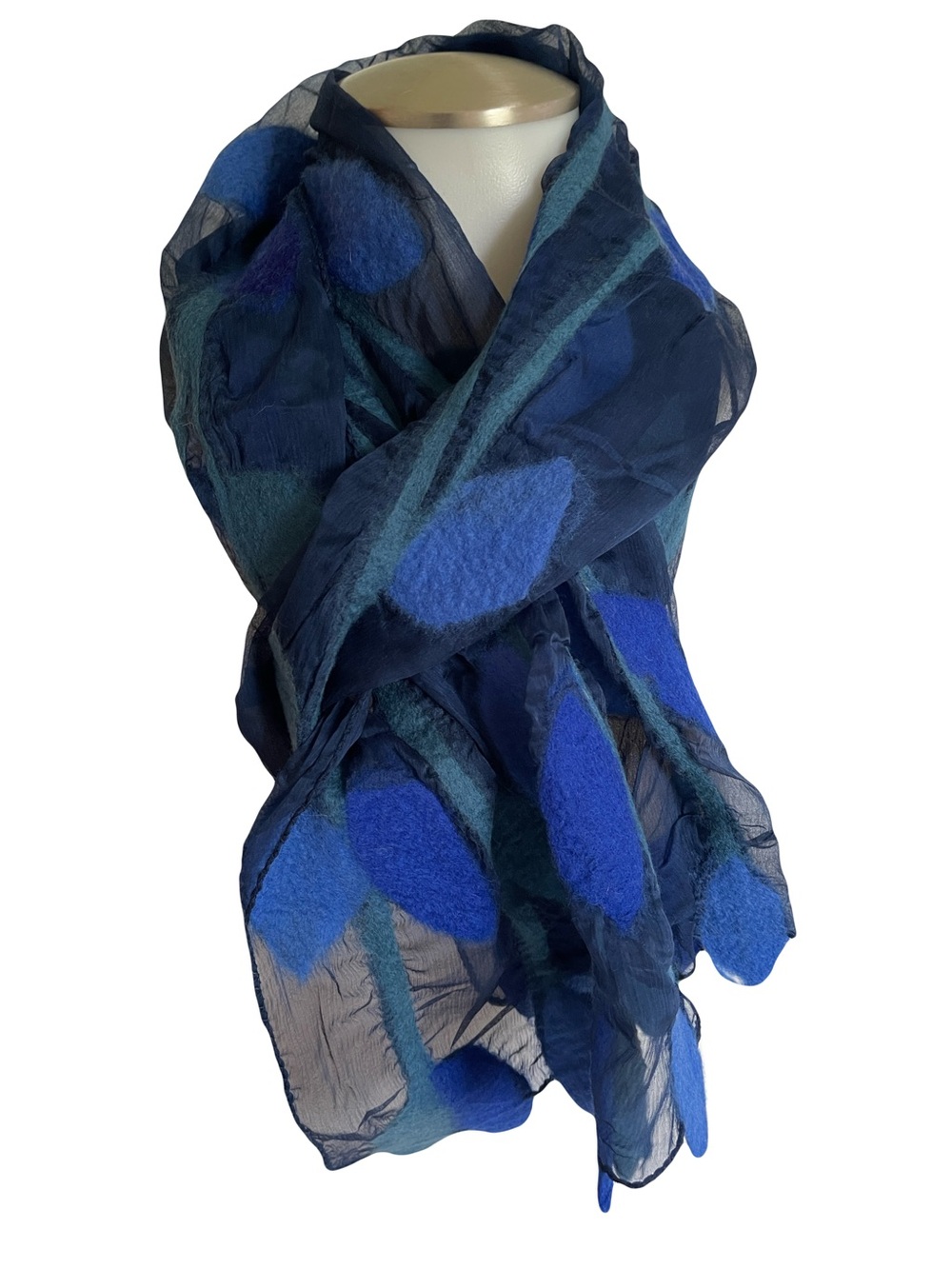 Silk/Nuno Felted Navy Blue Leaf Accent Lightweight Women's Scarf